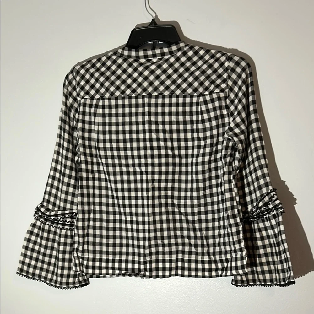J. Crew Black and White‎ Checkered Blouse with ruffles tunic 100% cotton size 6